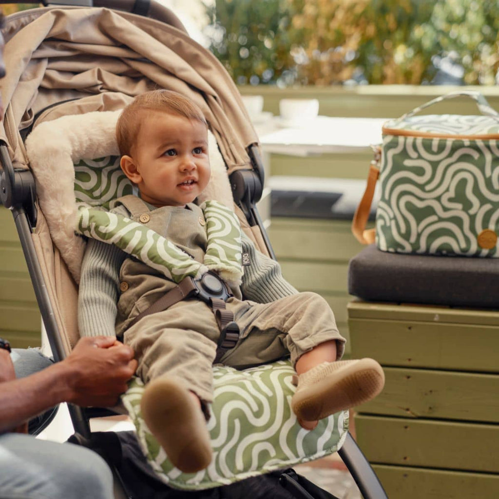 OiOi Fleece Pram Liner - Green Squiggle
