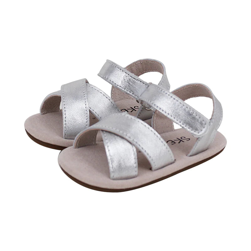 Skeanie Shoes Cross Leather Sandals Silver