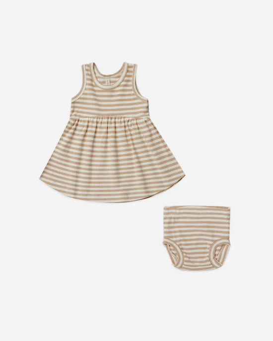 Quincy Mae Ribbed Tank Dress + Bloomer - Latte Stripe
