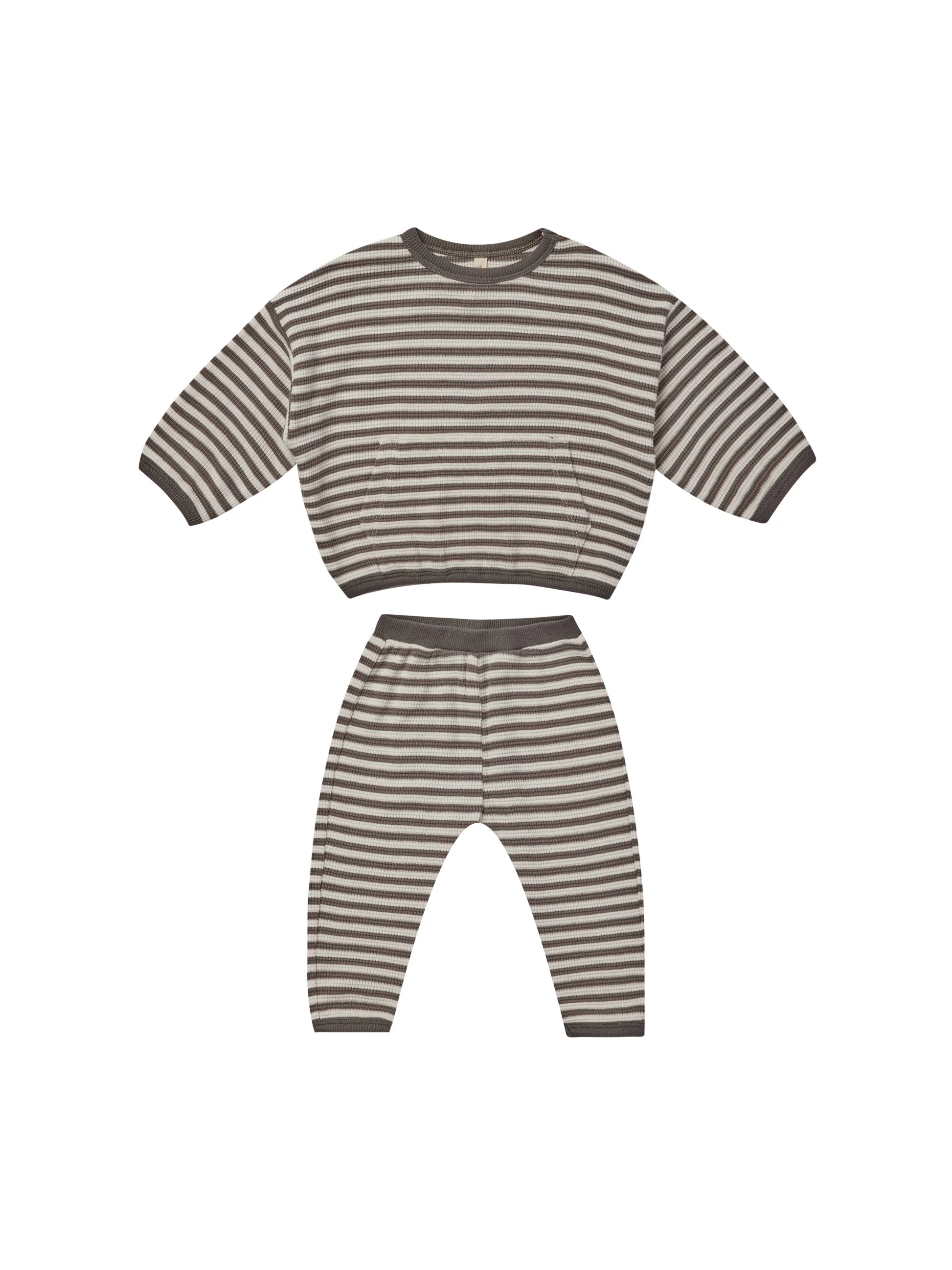 Quincy Mae Charcoal Stripe Waffle Top and Pants Set