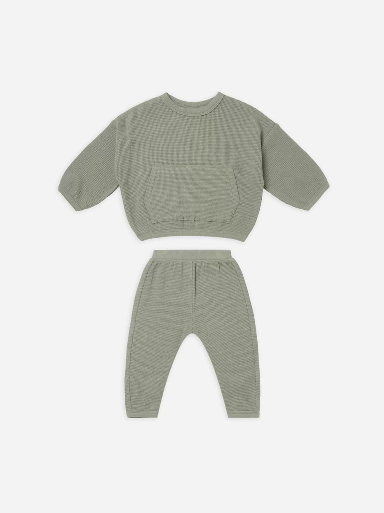 Quincy Mae Waffle Top + Pant Set - Spruce