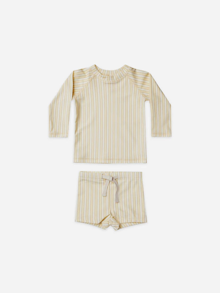 Quincy Mae Boys Rashguard + Short Set - Vintage Stripe