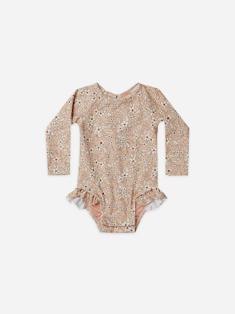 Quincy Mae One-Piece Girls Rashguard - Apricot Floral