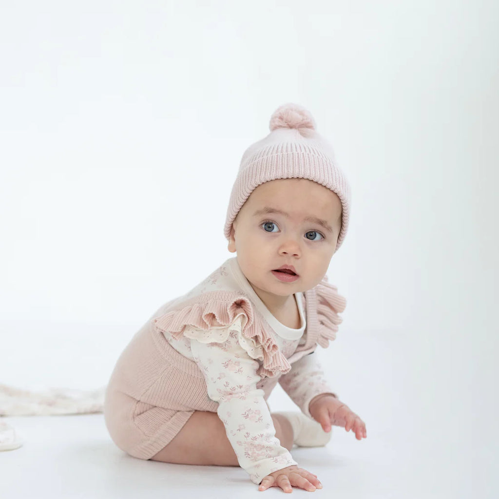 Aster & Oak Blush Ruffle Knit Romper