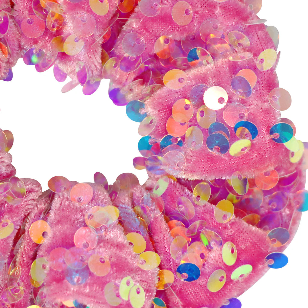 Pink Poppy Sequin Velvet Hair Scrunchie