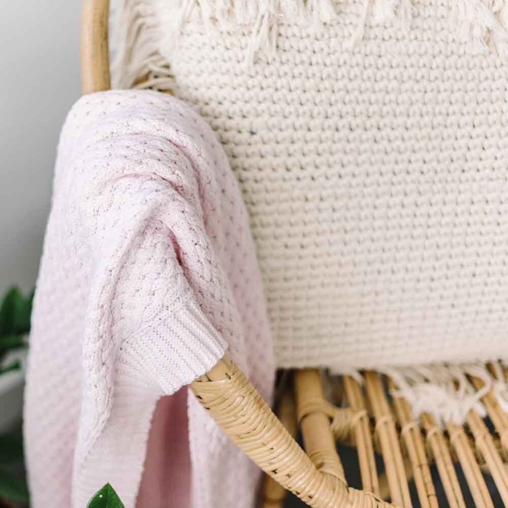 Snuggle Hunny Diamond Knit Organic Baby Blanket - Blush Pink