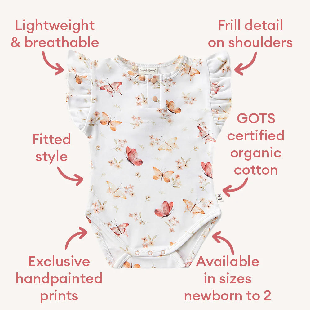 Snuggle Hunny Short Sleeve Organic Bodysuit with Frill - Butterfly