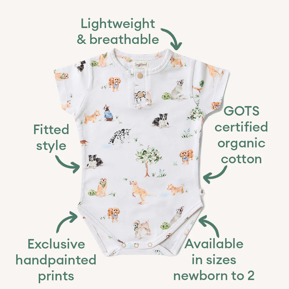 Snuggle Hunny Short Sleeve Organic Bodysuit - Dog Park