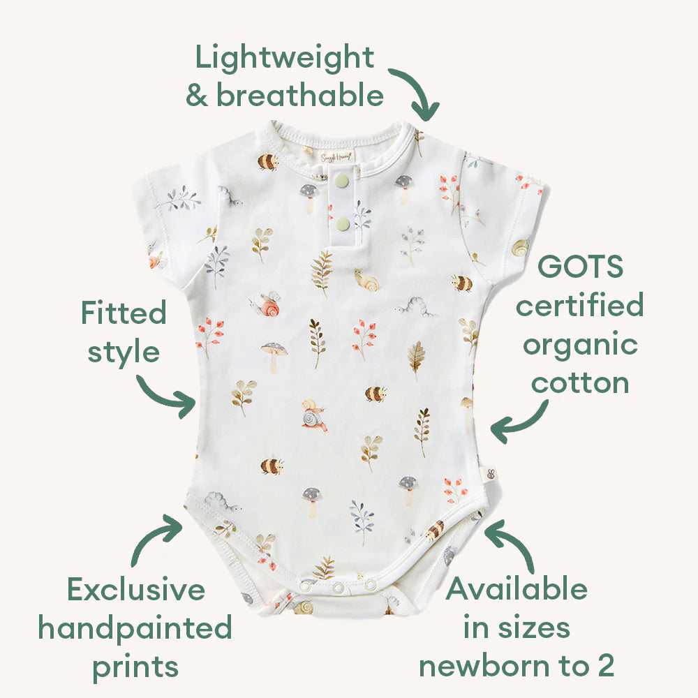 Snuggle Hunny Short Sleeve Organic Bodysuit - Garden Friends