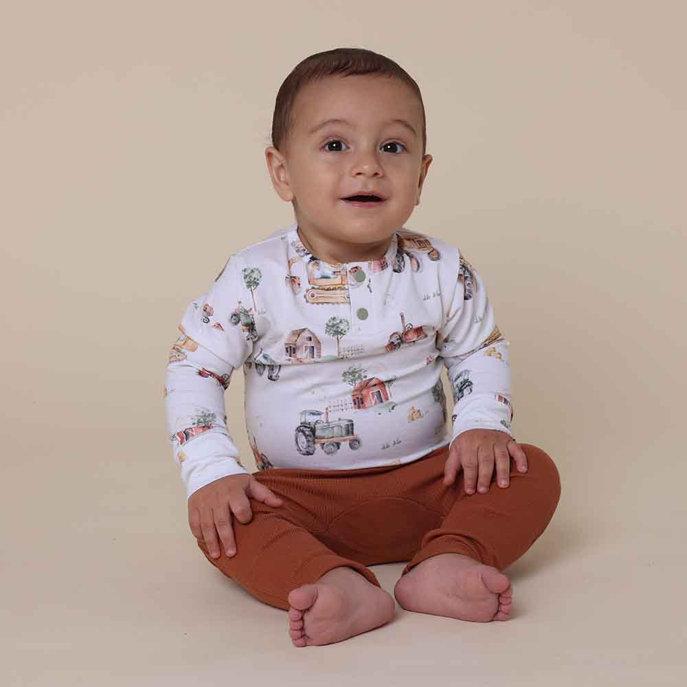 Snuggle Hunny Diggers & Tractors Long Sleeve Organic Bodysuit