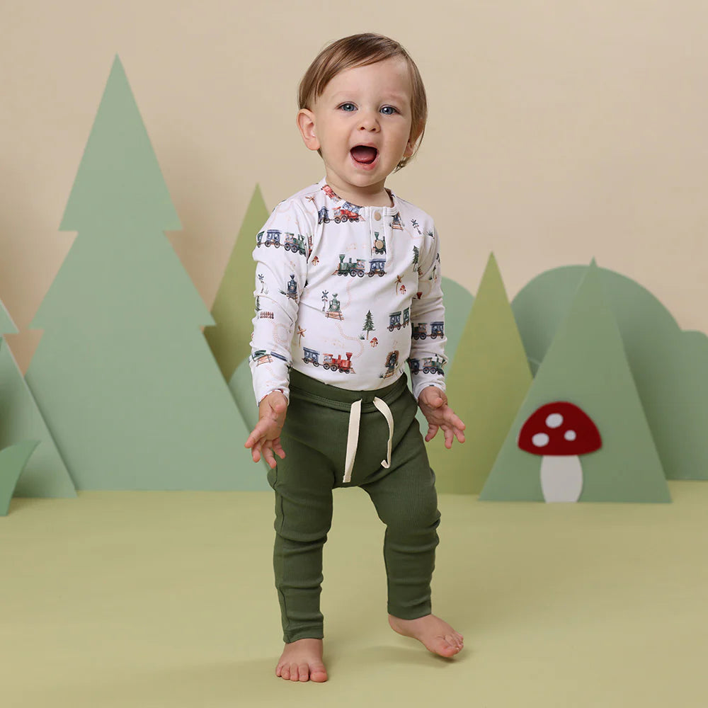 Snuggle Hunny Trains Long Sleeve Organic Bodysuit