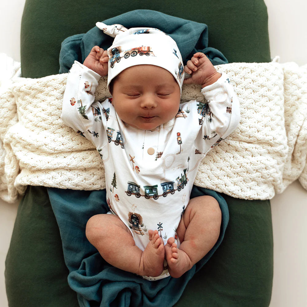 Snuggle Hunny Trains Long Sleeve Organic Bodysuit