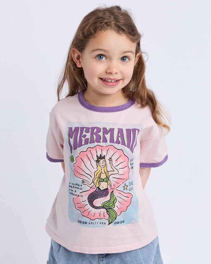 Eve Girl Mermaid Ringer Tee - Pale Pink