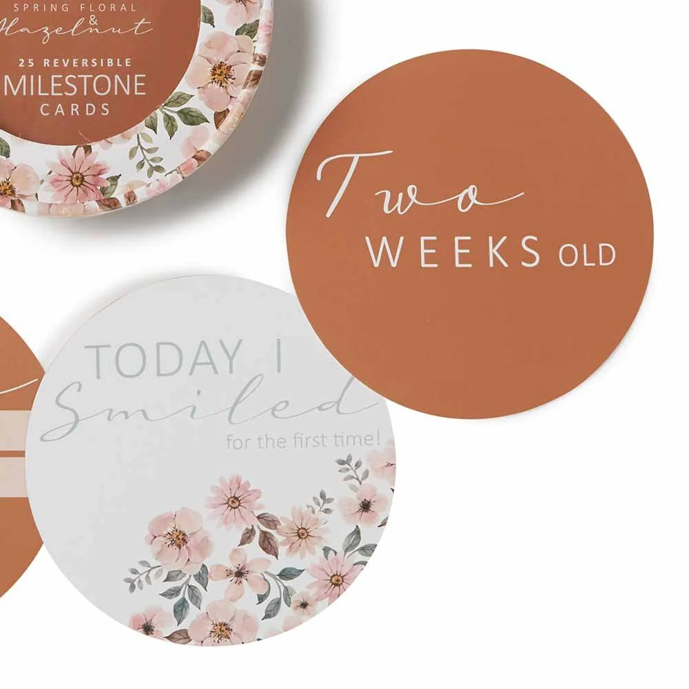 Snuggle Hunny Spring Floral & Hazelnut Reversible Milestone Cards