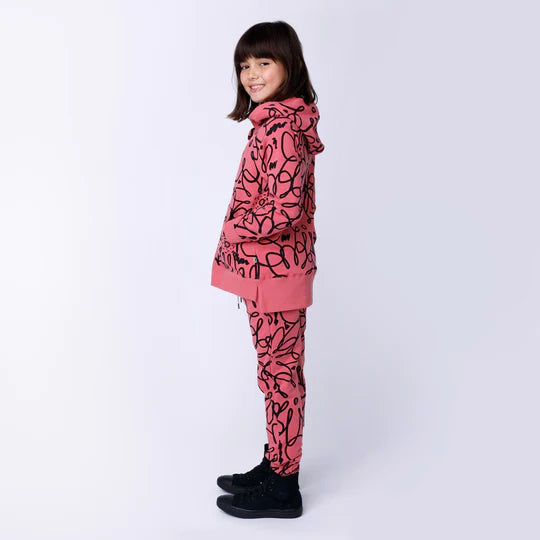 Minti Flower Outline Furry Zip Up - Rose