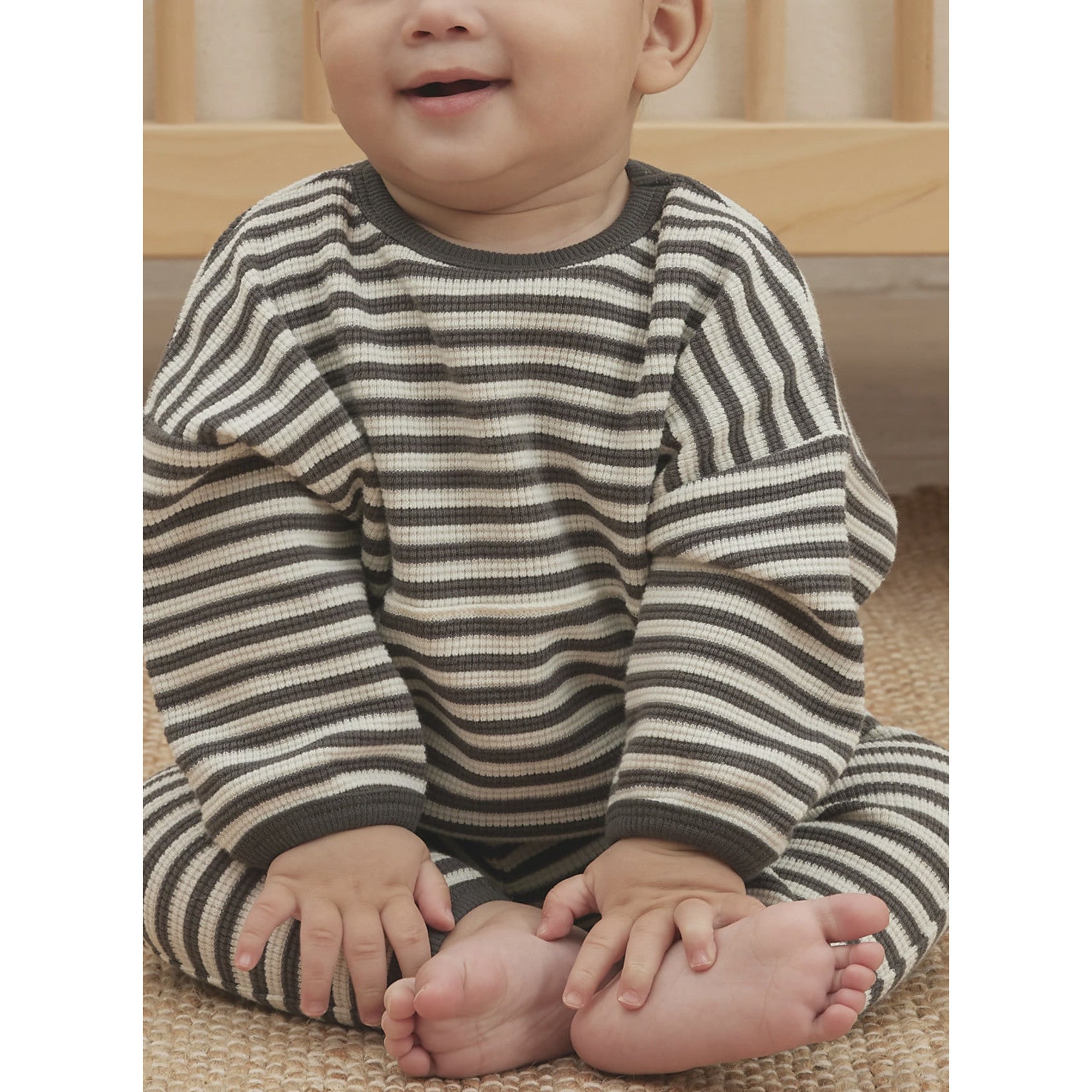 Quincy Mae Charcoal Stripe Waffle Top and Pants Set