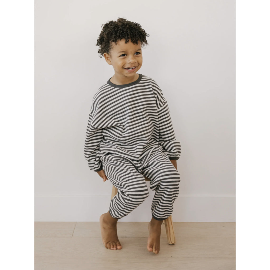 Quincy Mae Charcoal Stripe Waffle Top and Pants Set