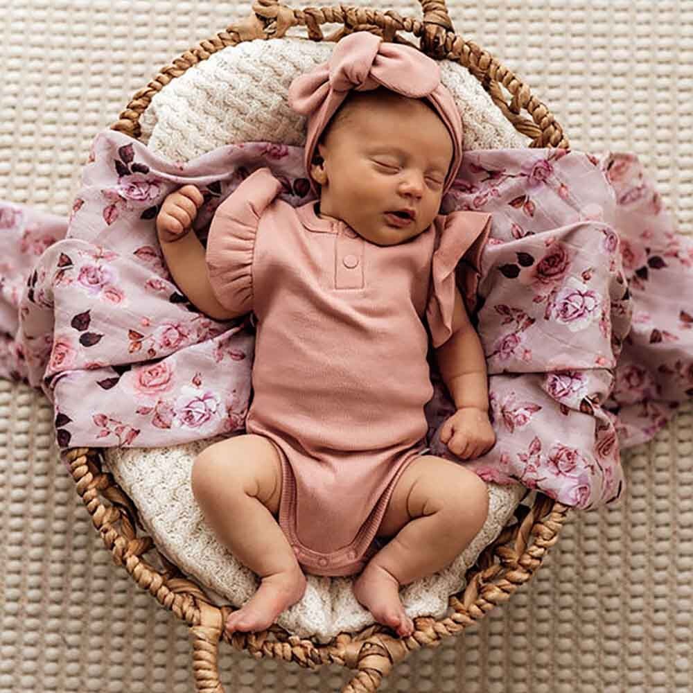 Snuggle Hunny Short Sleeve Organic Bodysuit with Frill - Rose