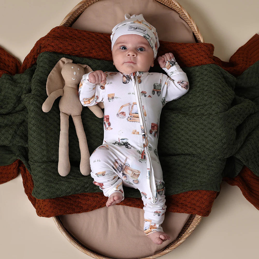 Snuggle Hunny Diggers & Tractors Organic Snugglesuit Convertible Romper