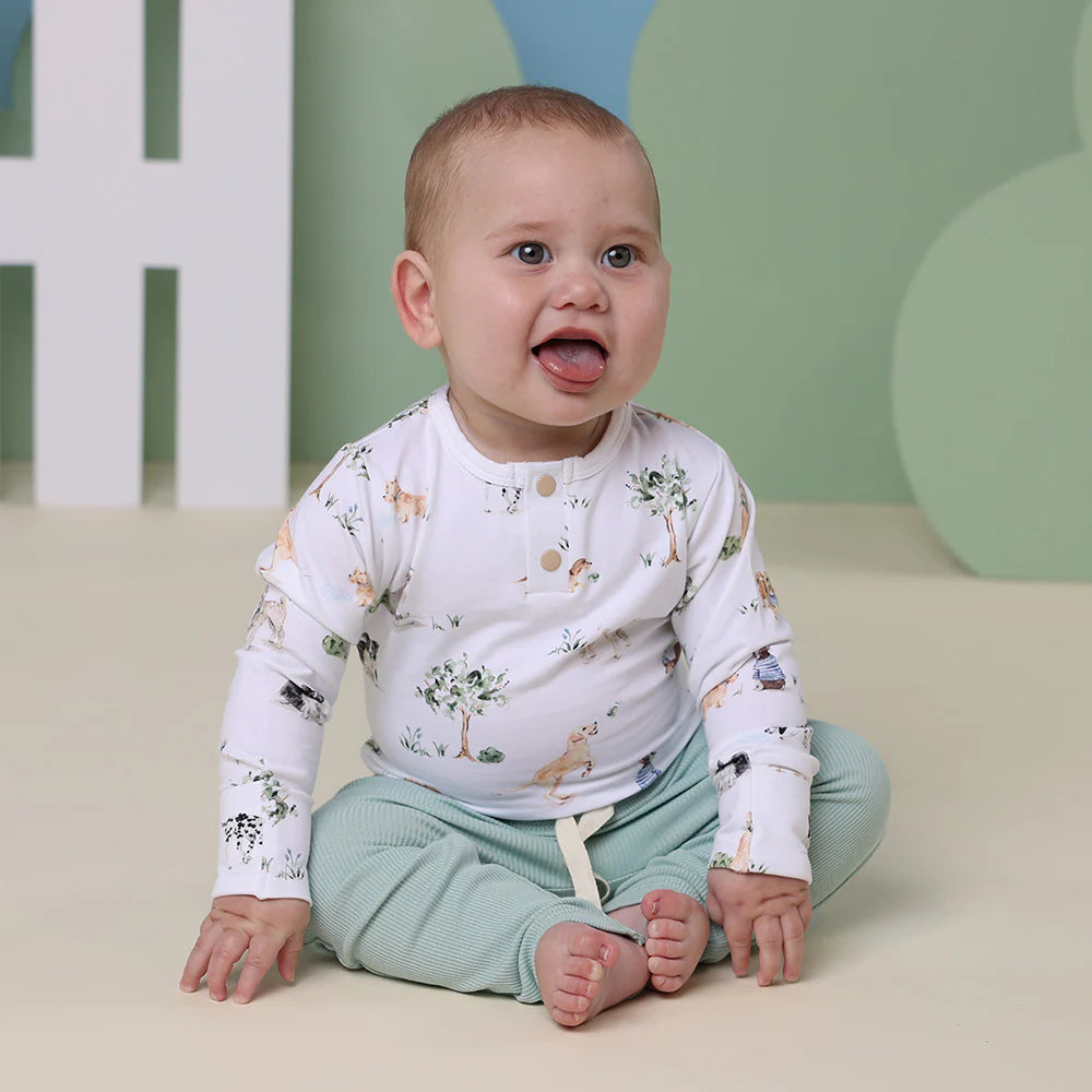 Snuggle Hunny Dog Park Long Sleeve Organic Bodysuit