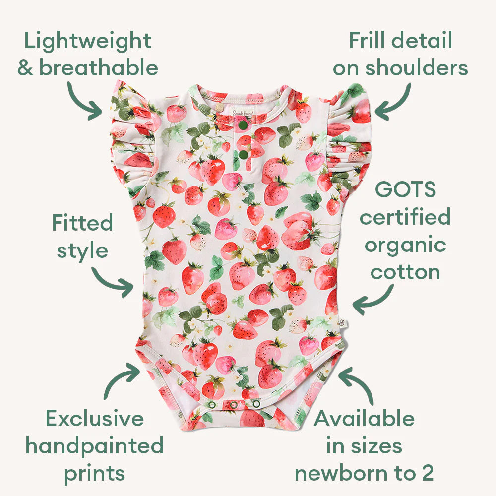 Snuggle Hunny Short Sleeve Organic Bodysuit with Frill - Strawberry
