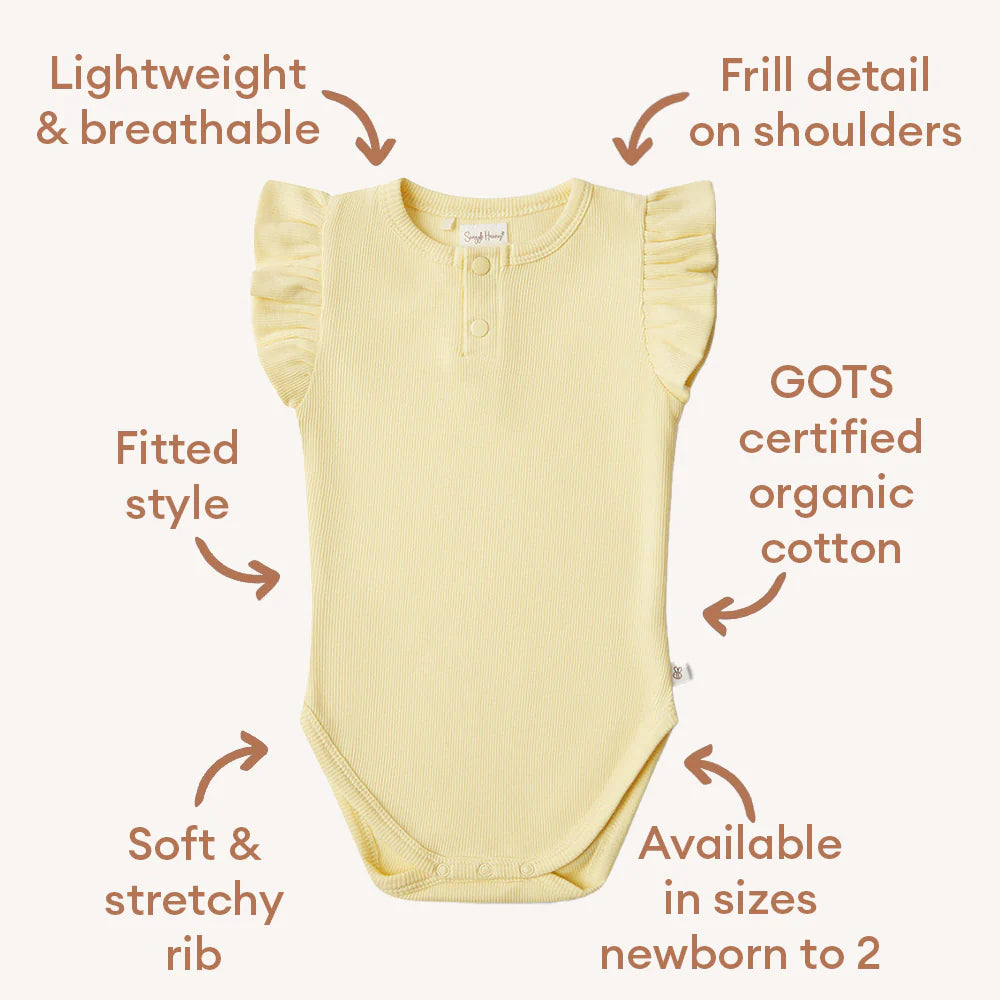 Snuggle Hunny Short Sleeve Organic Bodysuit with Frill - Sunlight
