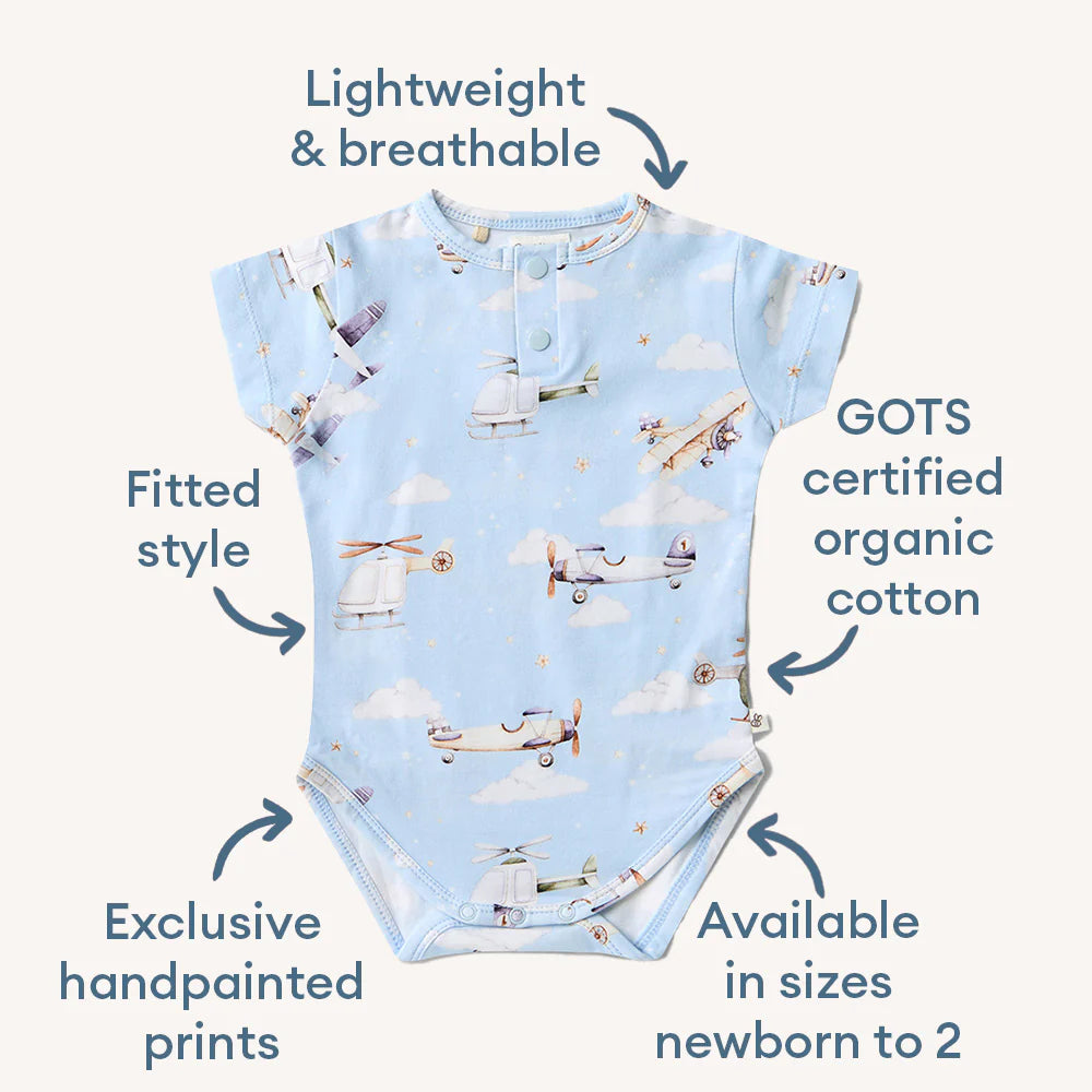 Snuggle Hunny Short Sleeve Organic Bodysuit - Taking Flight