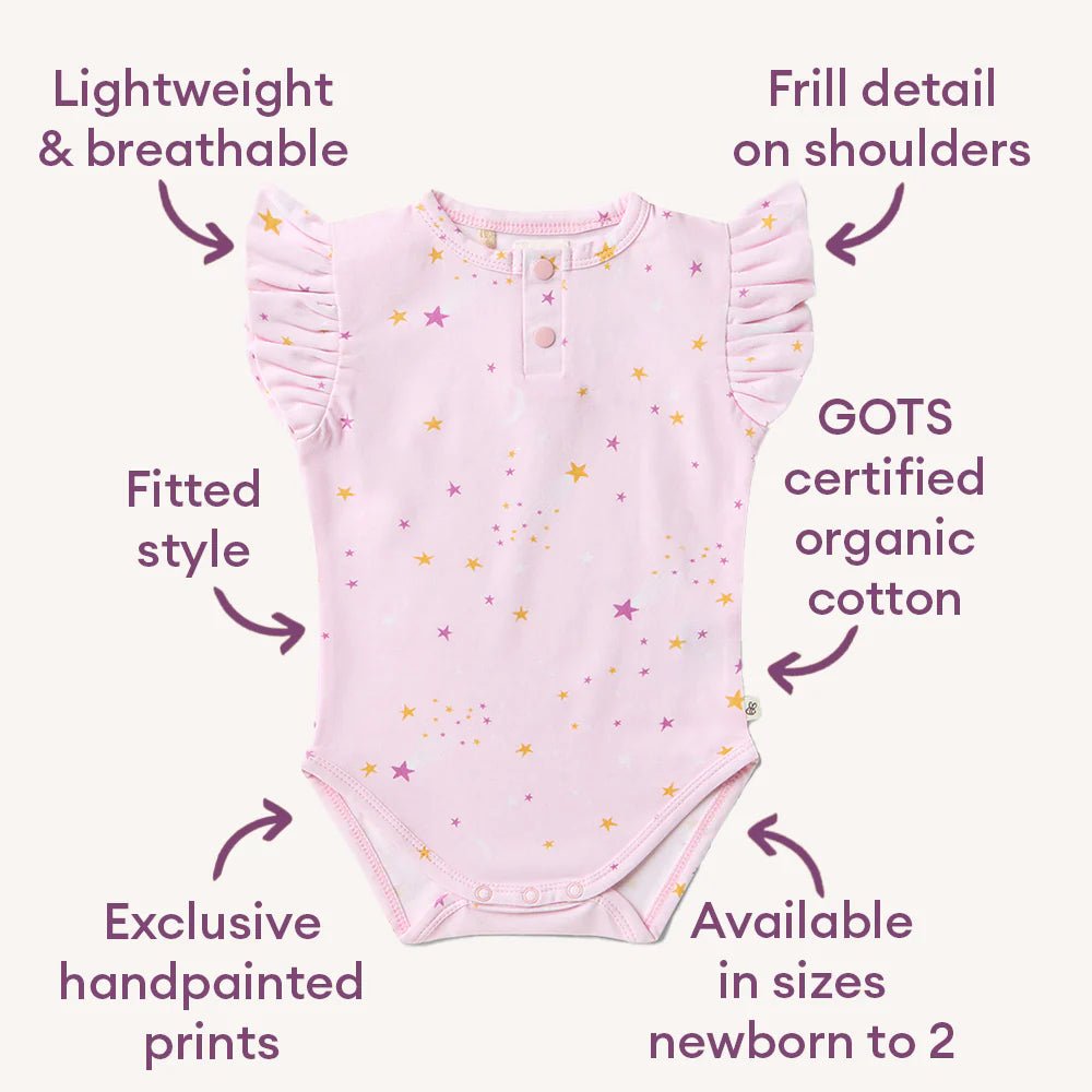 Snuggle Hunny Short Sleeve Organic Bodysuit with Frill - Twinkle