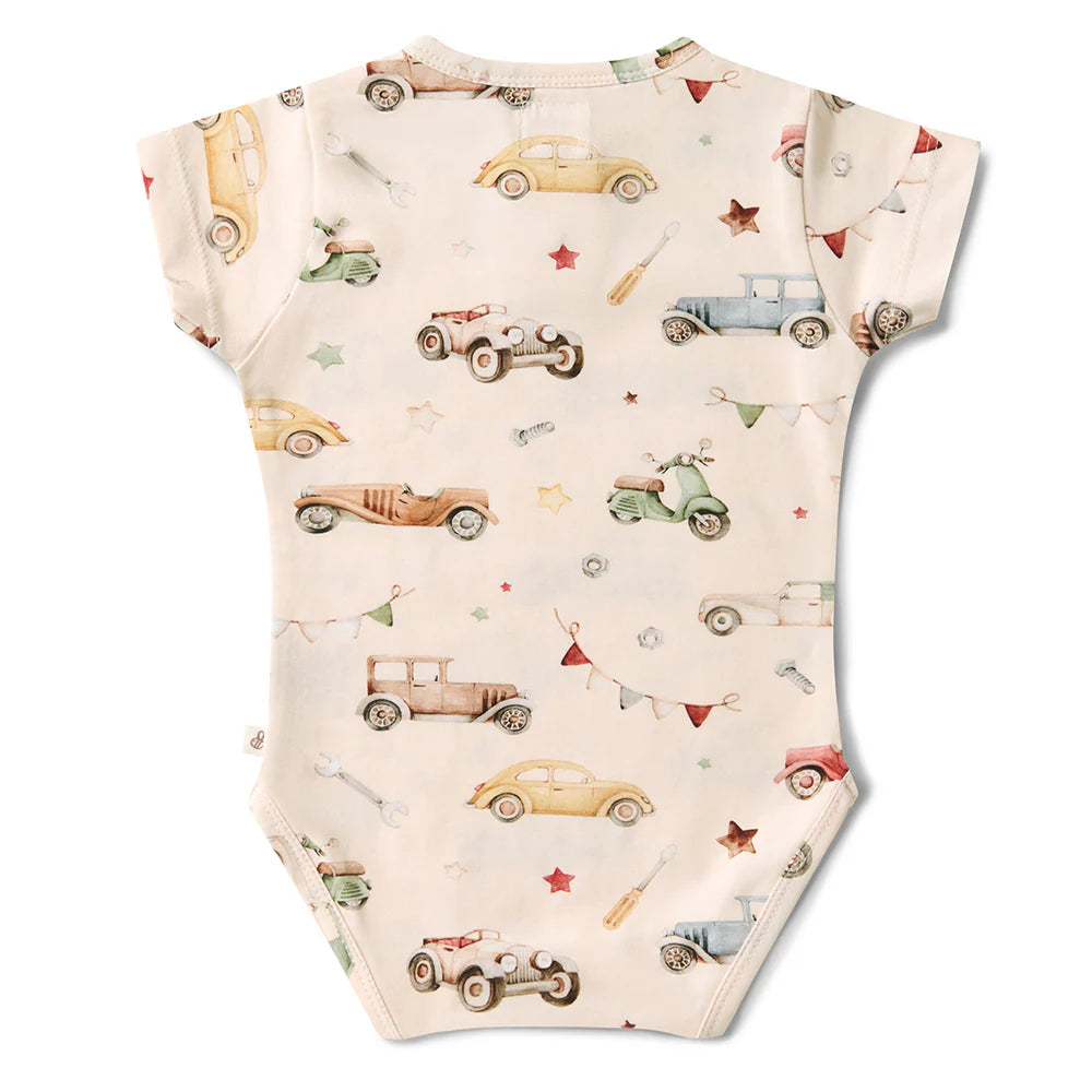 Snuggle Hunny Short Sleeve Organic Bodysuit - Vintage Cars