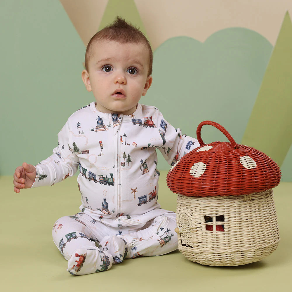 Snuggle Hunny Trains Organic Snuggle Sleepsuit Zip Footie