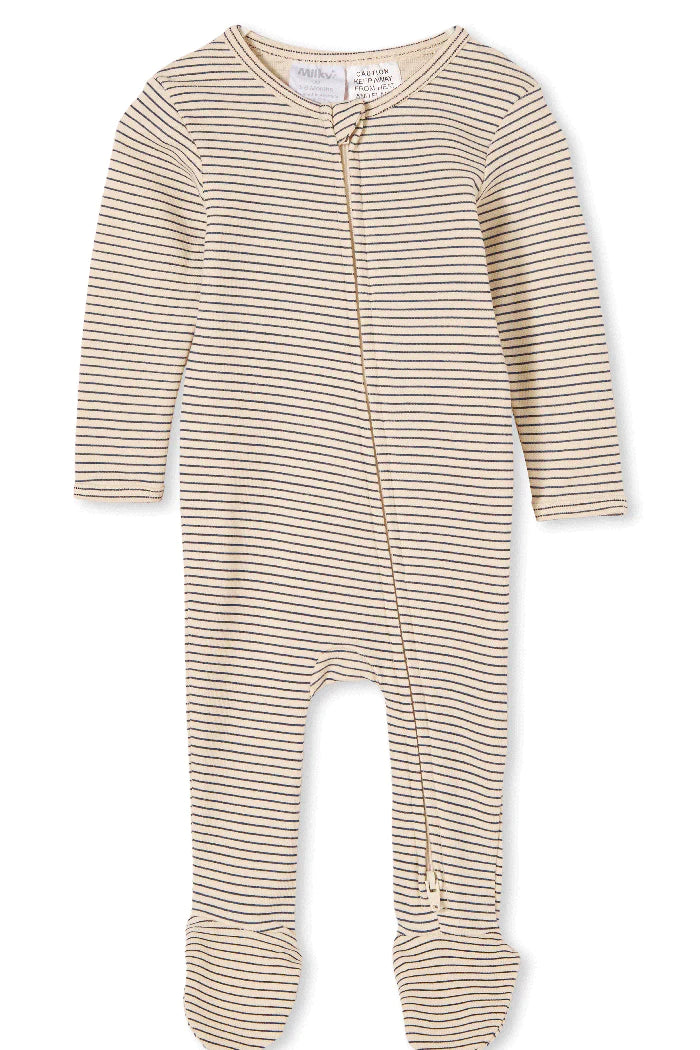 Milky Stripe Zip Romper - Oatmeal