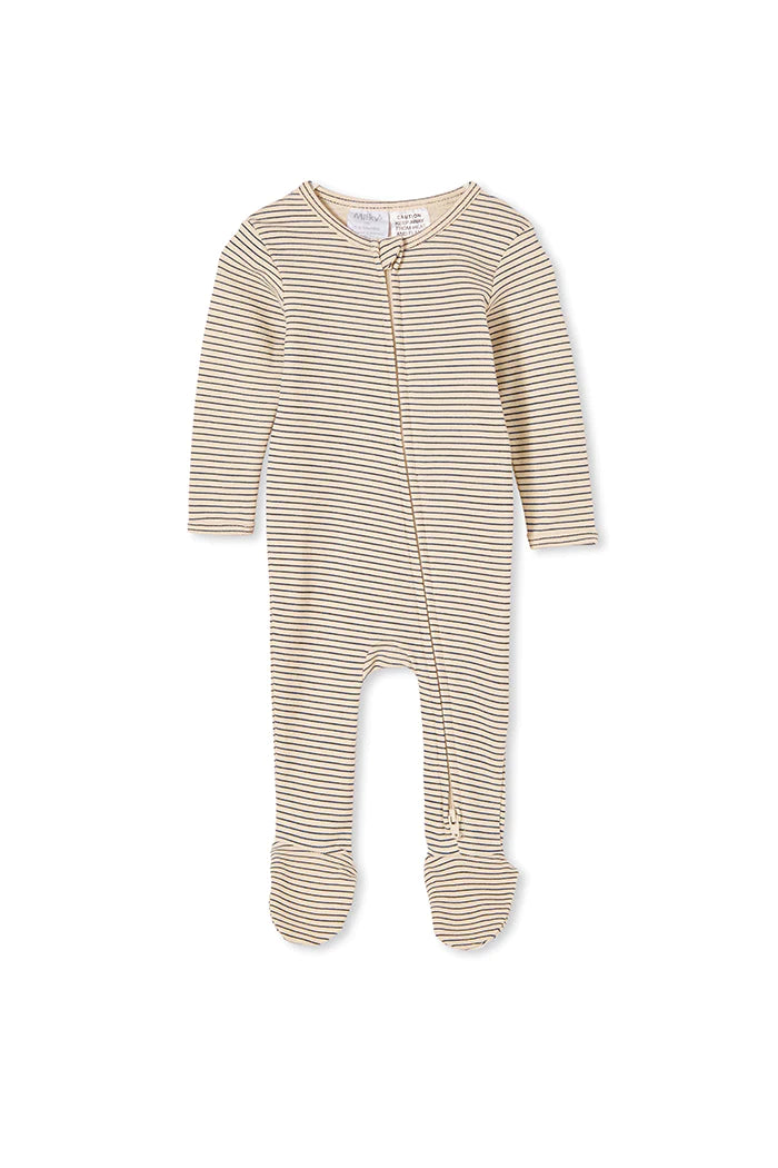 Milky Stripe Zip Romper - Oatmeal