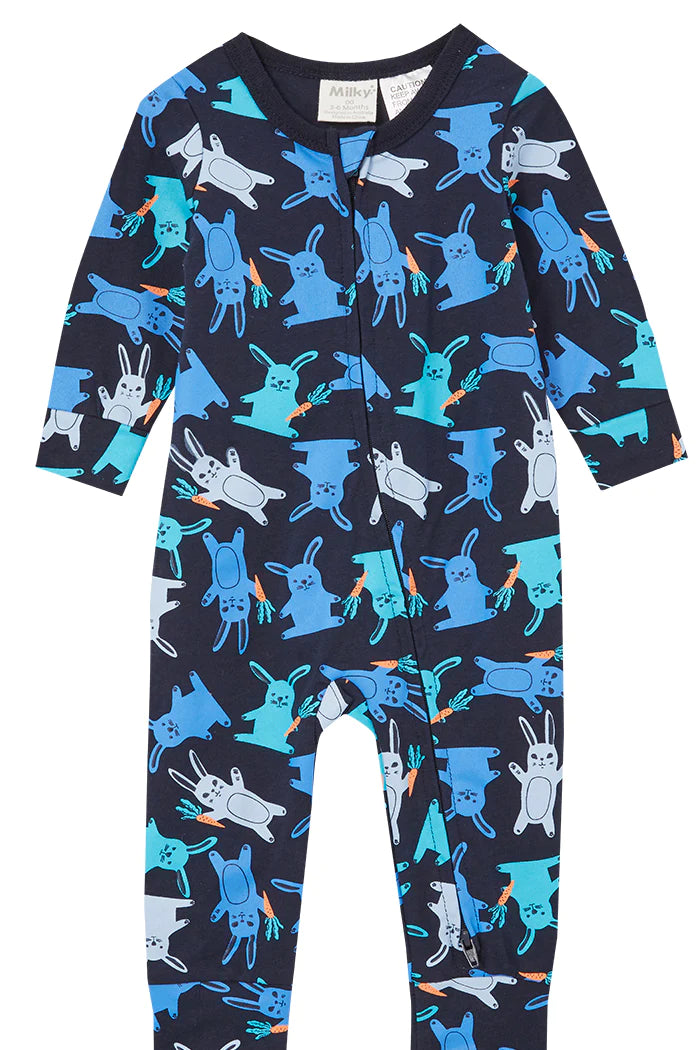 Milky Bunny Zip Romper - Navy