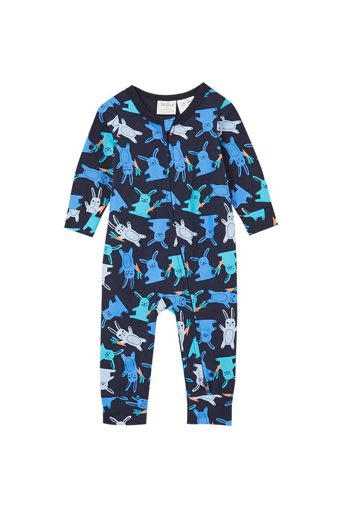Milky Bunny Zip Romper - Navy