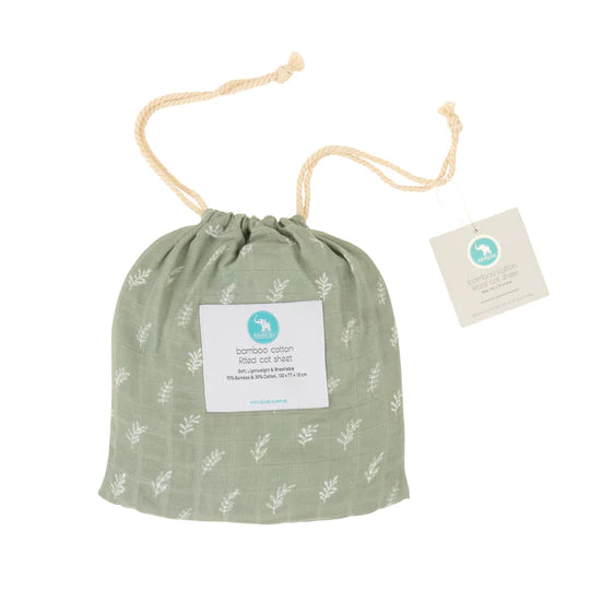 All4Ella Cot Sheet Bamboo Cotton - Sage