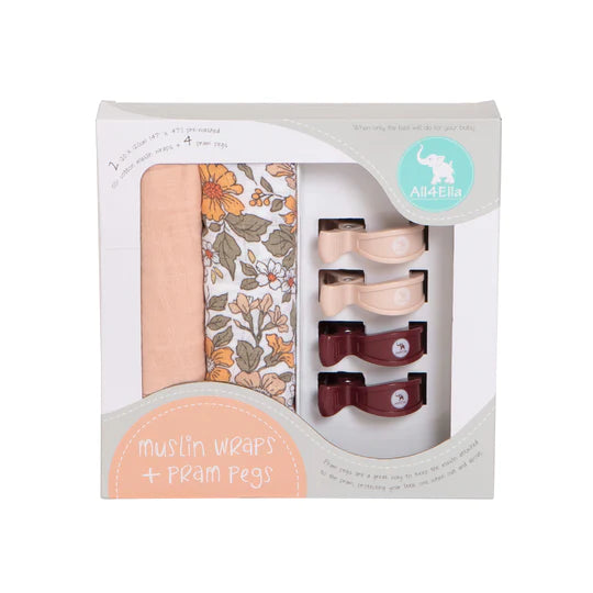 All4Ella 2 Pack Wraps + 4 Pegs - Daisy & Peach