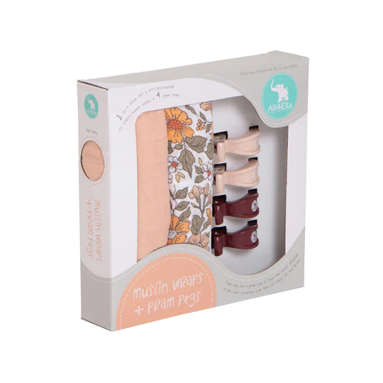 All4Ella 2 Pack Wraps + 4 Pegs - Daisy & Peach