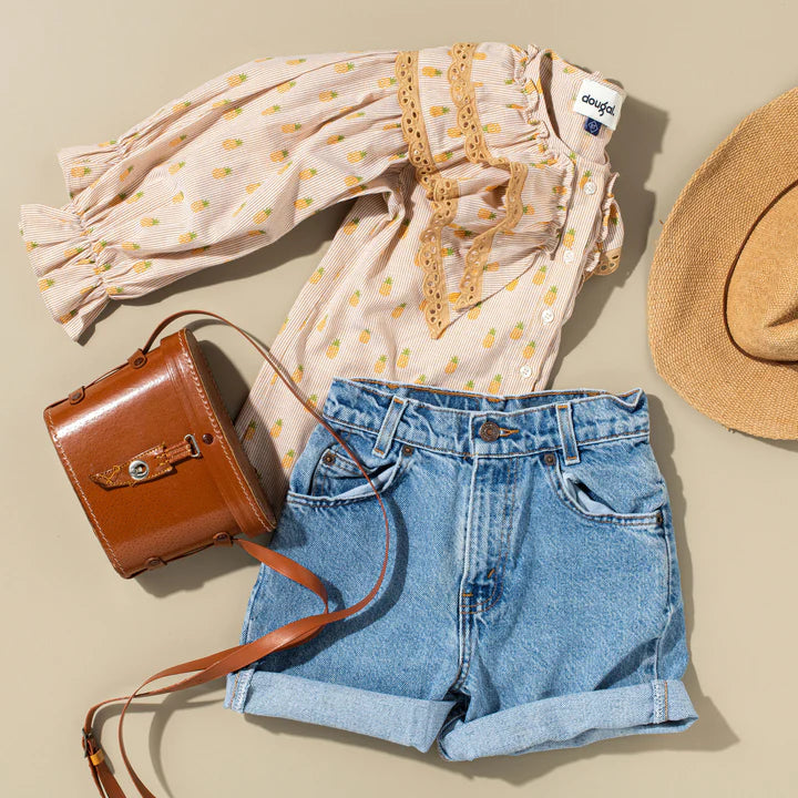 Dougal Pineapple Frill Shirt - Peach