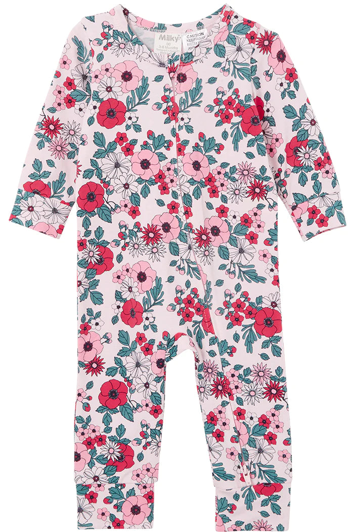Milky Poppy Zip Romper - Blossom Pink