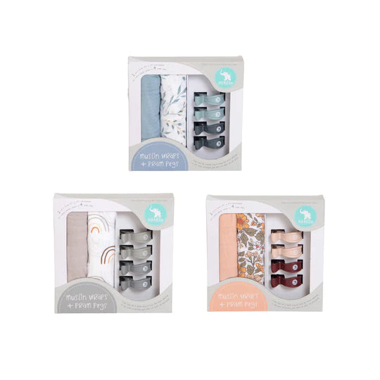 All4Ella 2 Pack Wraps + 4 Pegs - Daisy & Peach