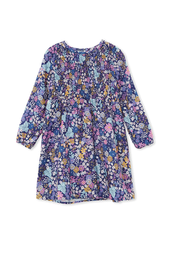 Milky Winter Bouquet Shirred Dress - Multi