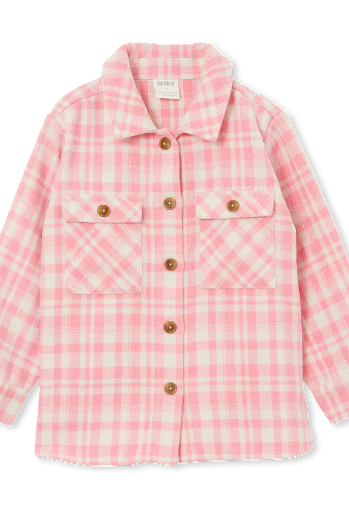 Milky Pink Check Overshirt - Pink