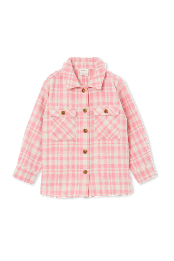 Milky Pink Check Overshirt - Pink