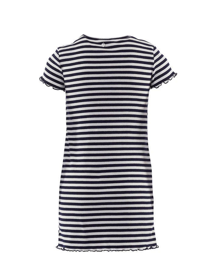 Eve Girl Petal Rib Dress - Navy/White Stripe