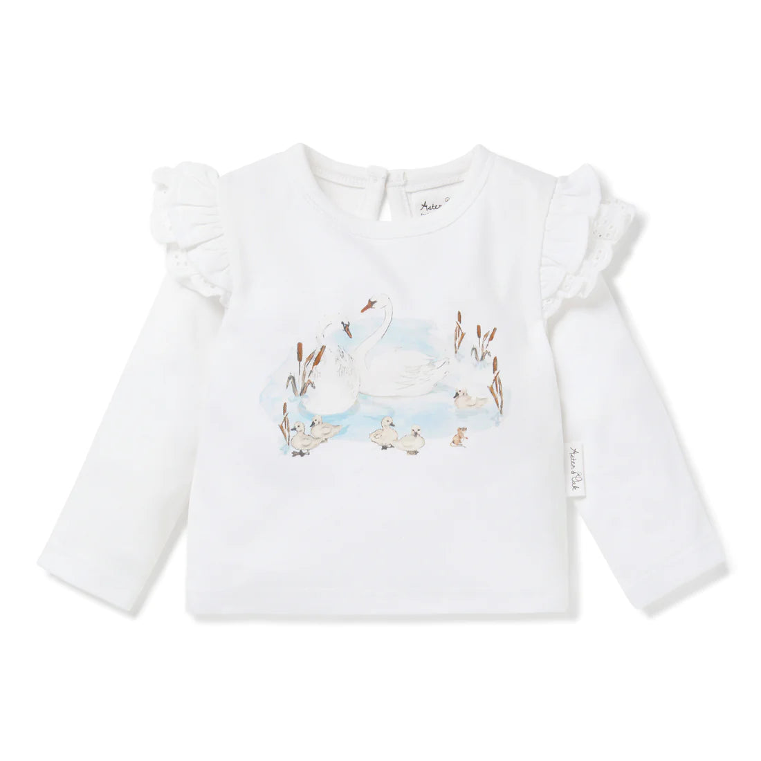 Aster & Oak Swan Print LS Tee - White
