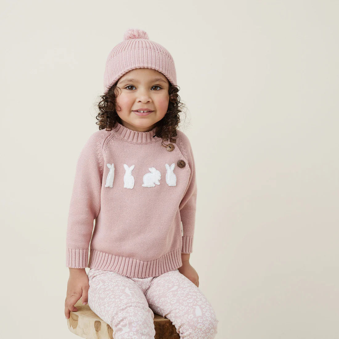 Aster & Oak Rose Bunny Knit Jumper - Rose