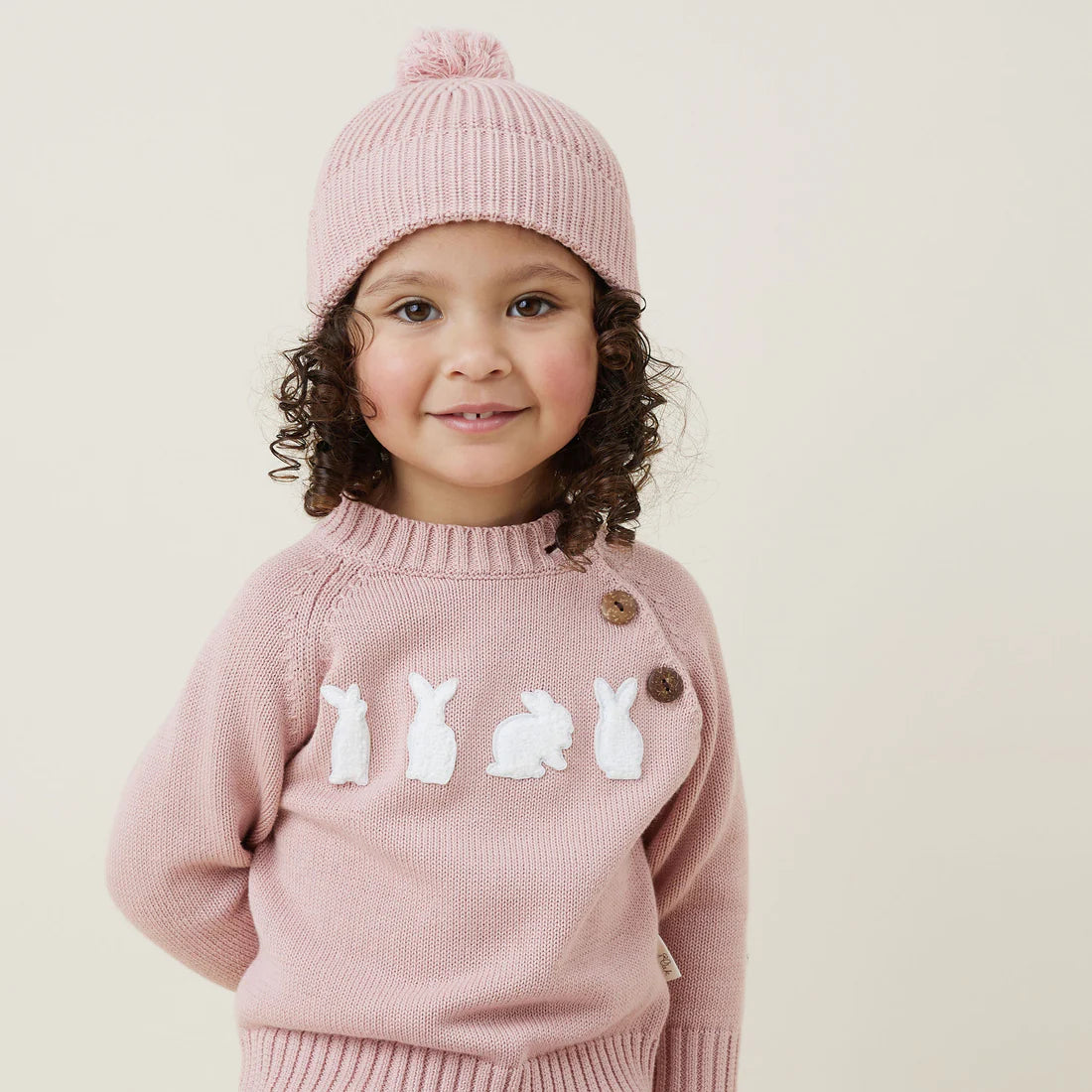 Aster & Oak Rose Bunny Knit Jumper - Rose
