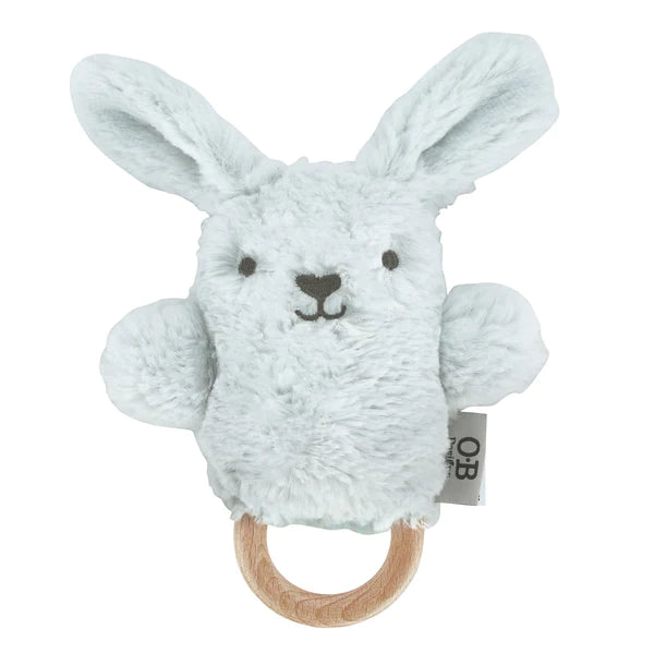 O.B Designs Baxter Bunny Soft Toy Rattle - Light Blue