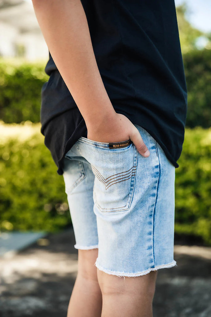 Dark blue jean shorts mens hot sale