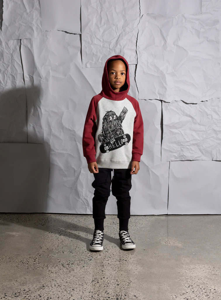 Minti Skate Monster Furry Hood - Grey Marle/Burnt Red